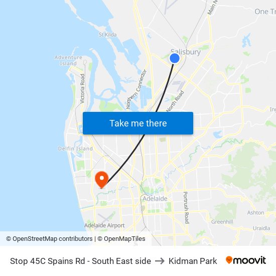 Stop 45C Spains Rd - South East side to Kidman Park map