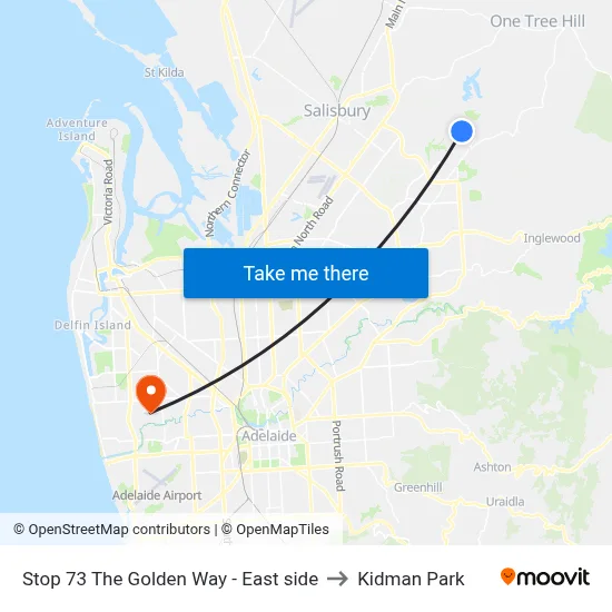 Stop 73 The Golden Way - East side to Kidman Park map