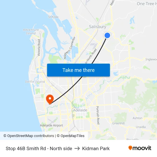 Stop 46B Smith Rd - North side to Kidman Park map