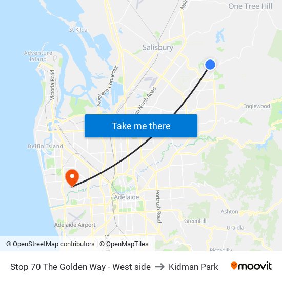 Stop 70 The Golden Way - West side to Kidman Park map