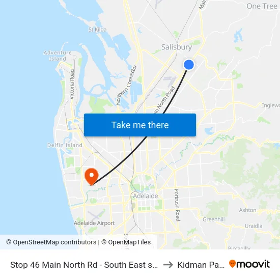 Stop 46 Main North Rd - South East side to Kidman Park map