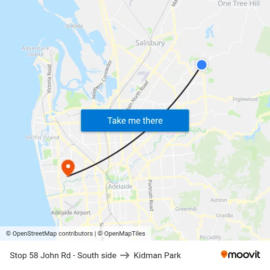 Stop 58 John Rd - South side to Kidman Park map