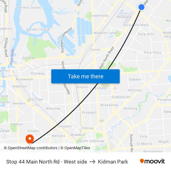 Stop 44 Main North Rd - West side to Kidman Park map