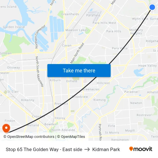 Stop 65 The Golden Way - East side to Kidman Park map