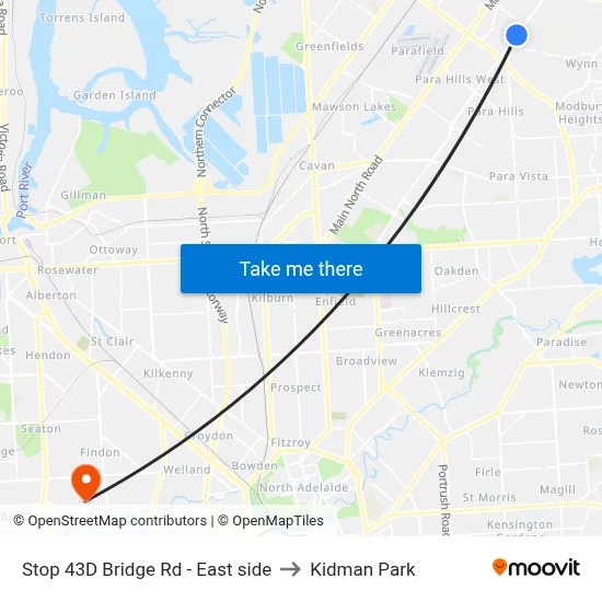 Stop 43D Bridge Rd - East side to Kidman Park map