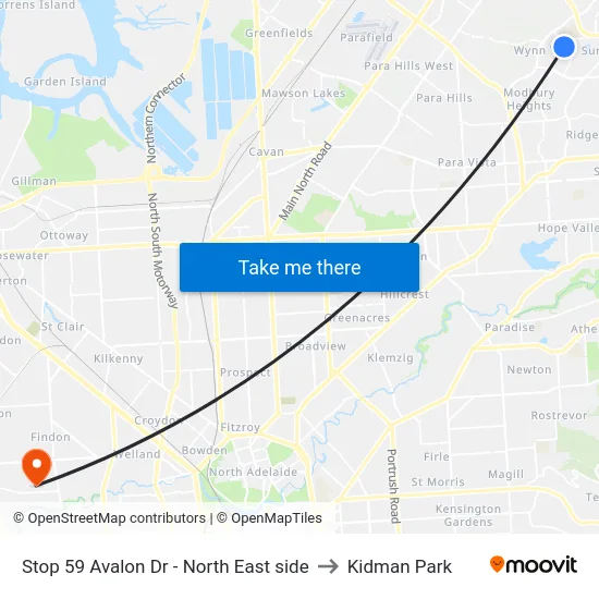 Stop 59 Avalon Dr - North East side to Kidman Park map