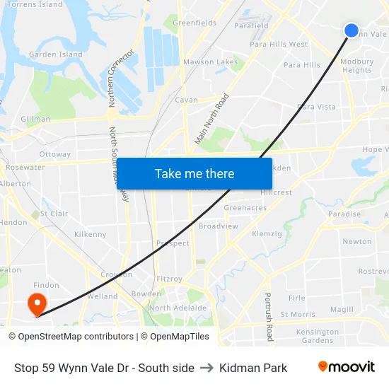 Stop 59 Wynn Vale Dr - South side to Kidman Park map