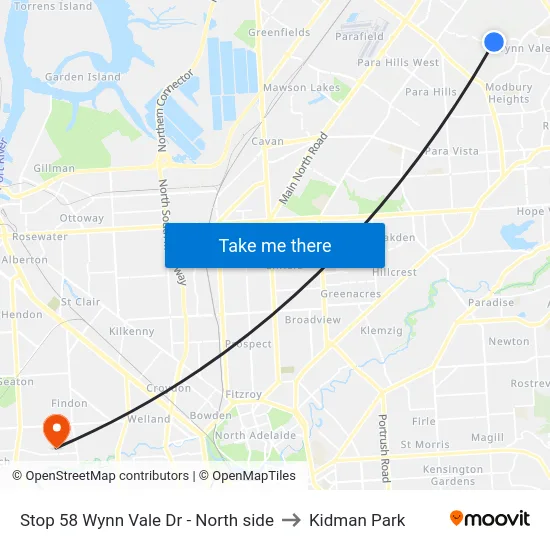 Stop 58 Wynn Vale Dr - North side to Kidman Park map