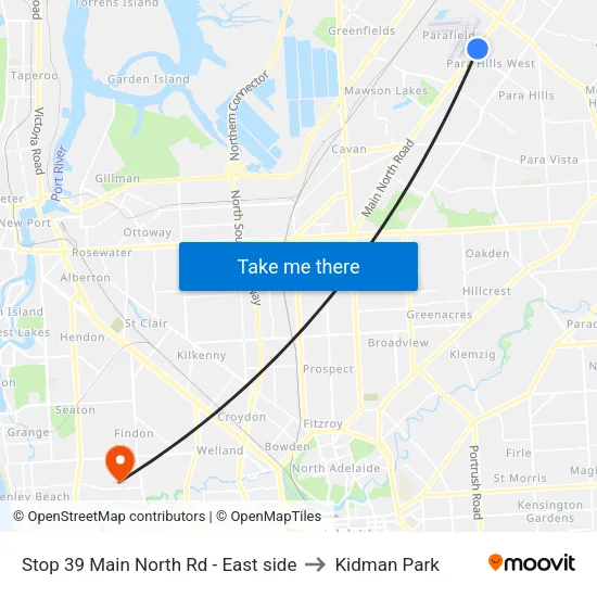 Stop 39 Main North Rd - East side to Kidman Park map