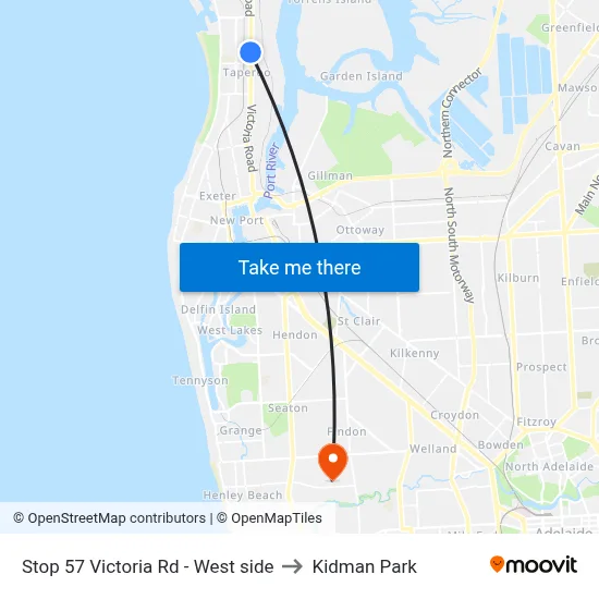 Stop 57 Victoria Rd - West side to Kidman Park map