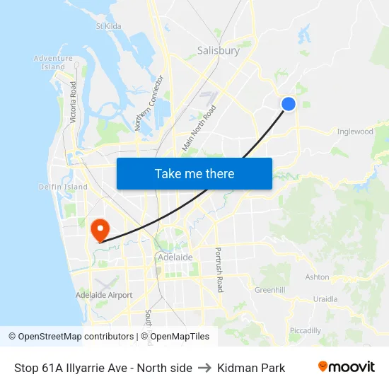 Stop 61A Illyarrie Ave - North side to Kidman Park map