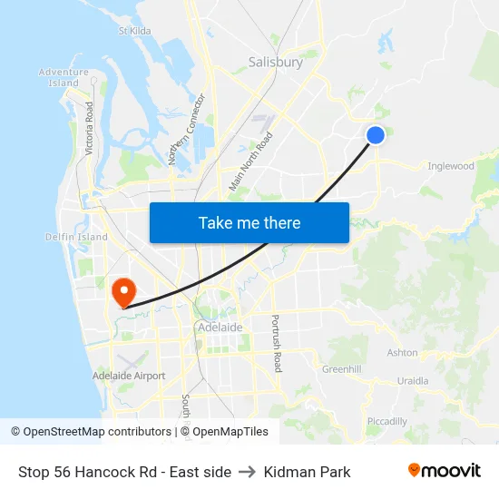 Stop 56 Hancock Rd - East side to Kidman Park map