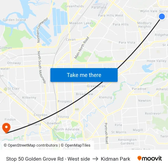Stop 50 Golden Grove Rd - West side to Kidman Park map