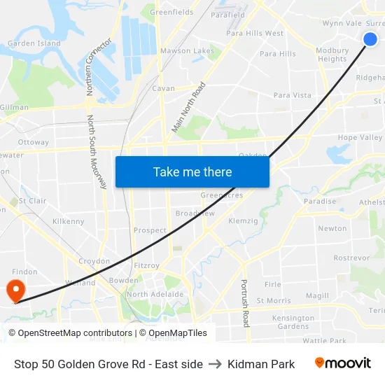 Stop 50 Golden Grove Rd - East side to Kidman Park map
