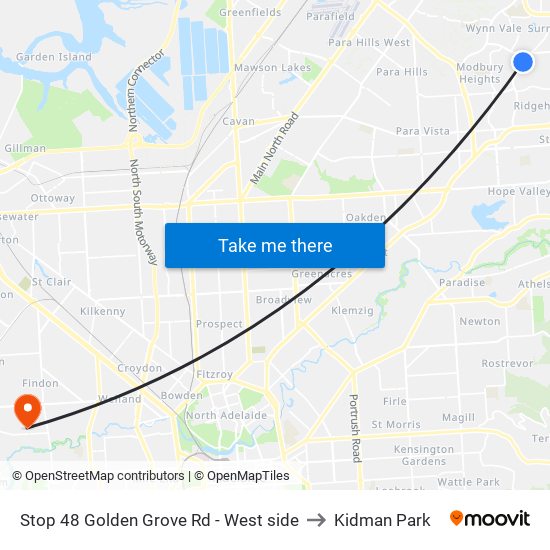 Stop 48 Golden Grove Rd - West side to Kidman Park map