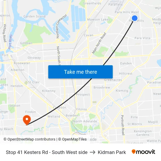 Stop 41 Kesters Rd - South West side to Kidman Park map