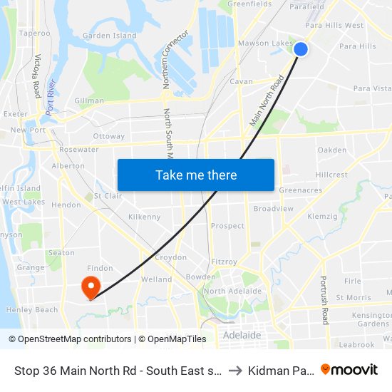 Stop 36 Main North Rd - South East side to Kidman Park map