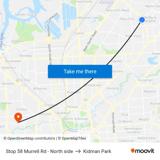 Stop 58 Murrell Rd - North side to Kidman Park map