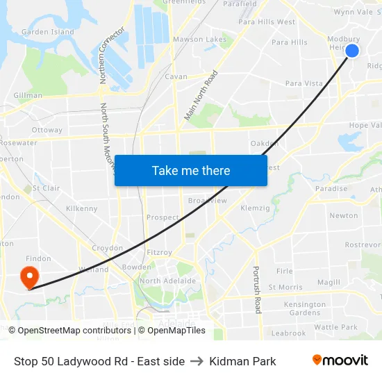 Stop 50 Ladywood Rd - East side to Kidman Park map