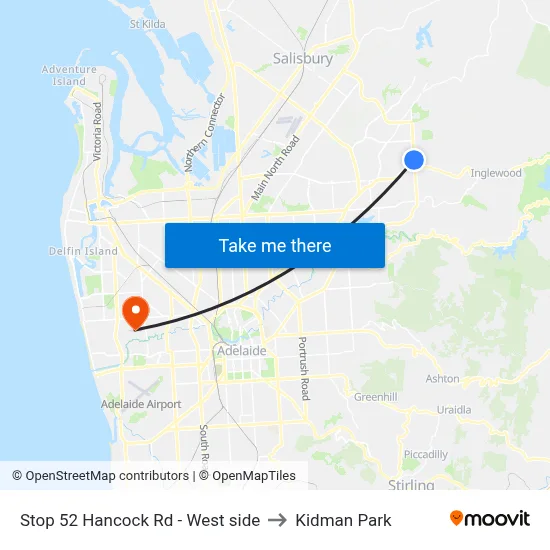 Stop 52 Hancock Rd - West side to Kidman Park map