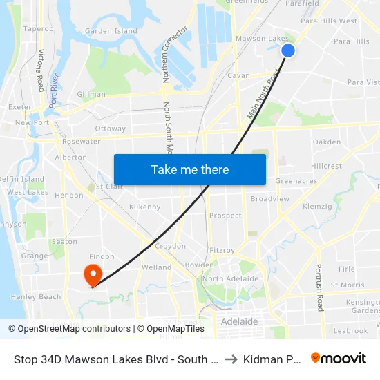Stop 34D Mawson Lakes Blvd - South side to Kidman Park map