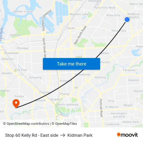 Stop 60 Kelly Rd - East side to Kidman Park map