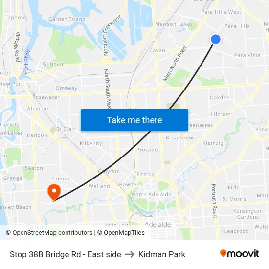 Stop 38B Bridge Rd - East side to Kidman Park map