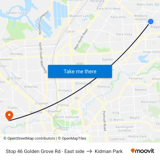 Stop 46 Golden Grove Rd - East side to Kidman Park map