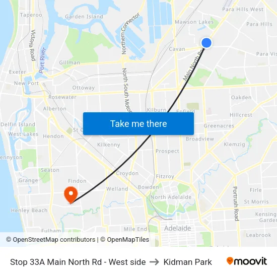Stop 33A Main North Rd - West side to Kidman Park map