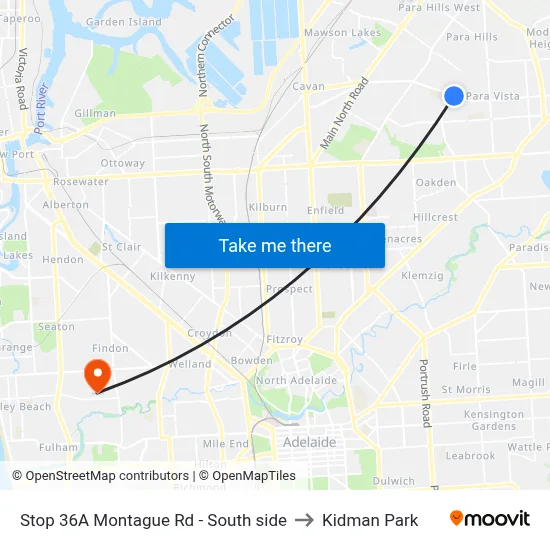 Stop 36A Montague Rd - South side to Kidman Park map