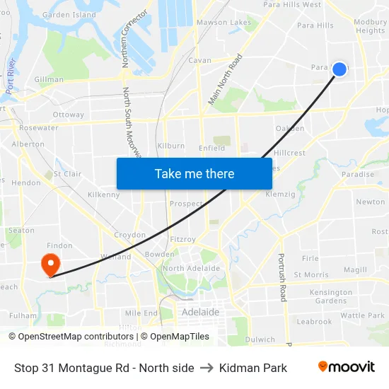 Stop 31 Montague Rd - North side to Kidman Park map