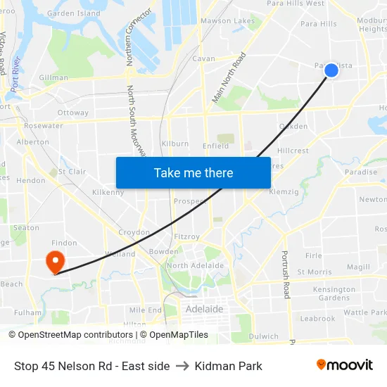 Stop 45 Nelson Rd - East side to Kidman Park map