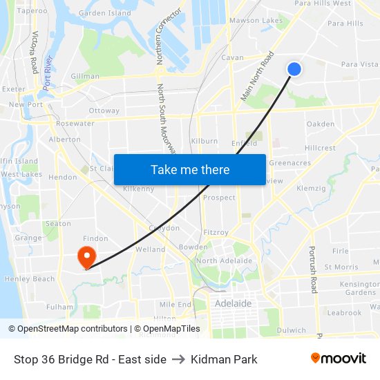 Stop 36 Bridge Rd - East side to Kidman Park map