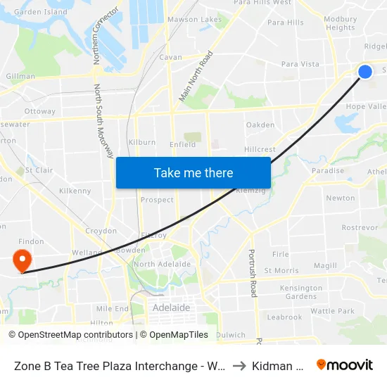 Zone B Tea Tree Plaza Interchange - West side to Kidman Park map