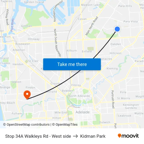Stop 34A Walkleys Rd - West side to Kidman Park map
