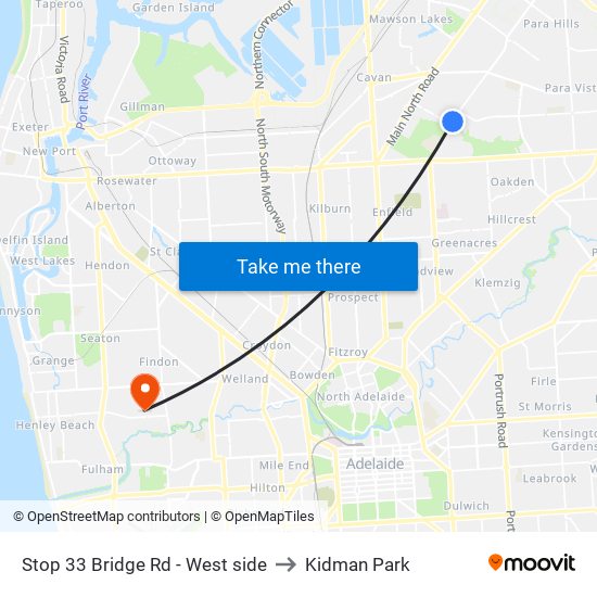 Stop 33 Bridge Rd - West side to Kidman Park map