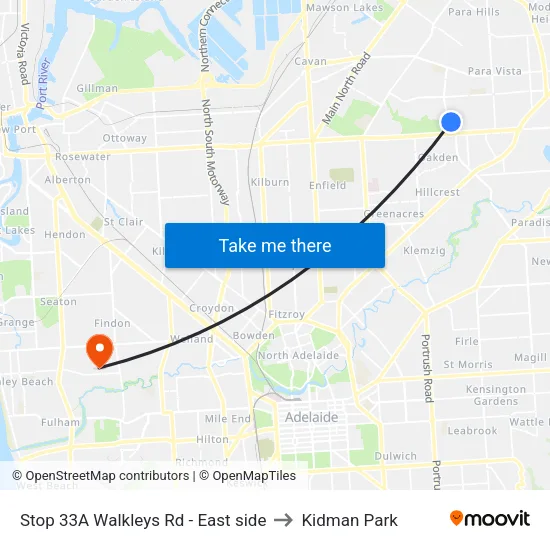 Stop 33A Walkleys Rd - East side to Kidman Park map