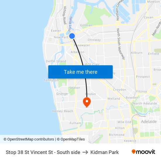 Stop 38 St Vincent St - South side to Kidman Park map