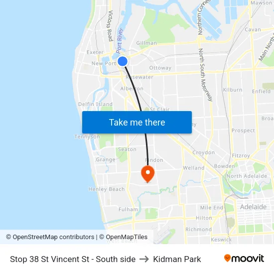 Stop 38 St Vincent St - South side to Kidman Park map