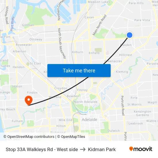 Stop 33A Walkleys Rd - West side to Kidman Park map