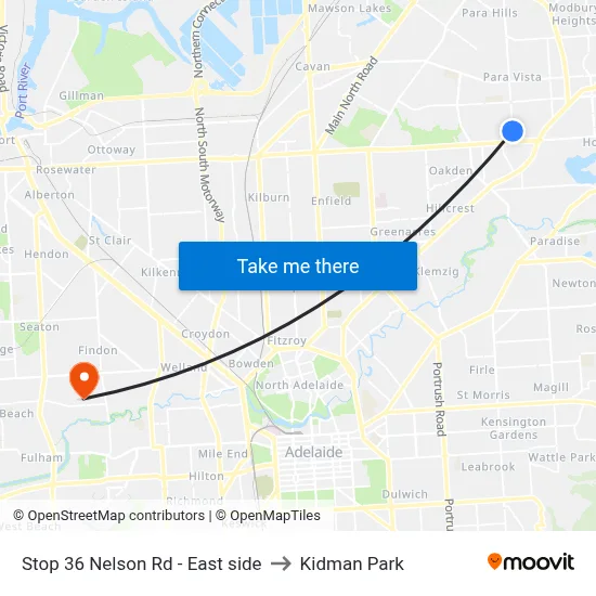 Stop 36 Nelson Rd - East side to Kidman Park map