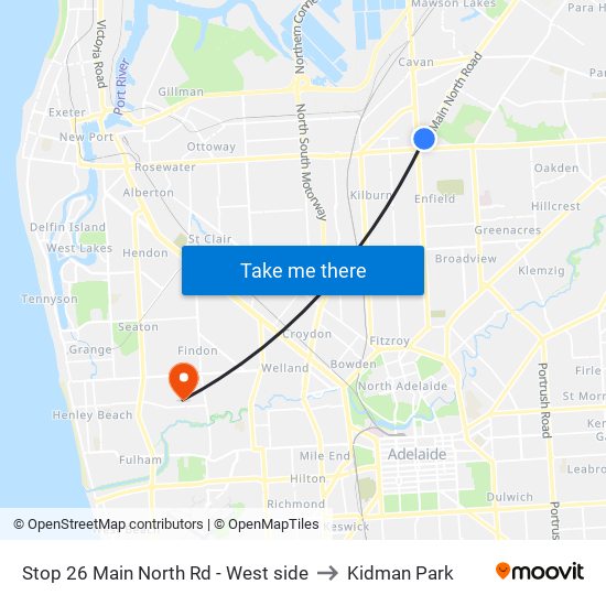 Stop 26 Main North Rd - West side to Kidman Park map