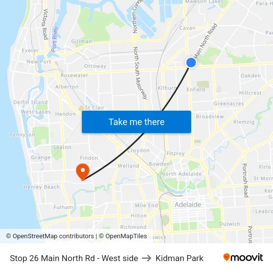 Stop 26 Main North Rd - West side to Kidman Park map