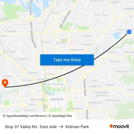 Stop 37 Valley Rd - East side to Kidman Park map
