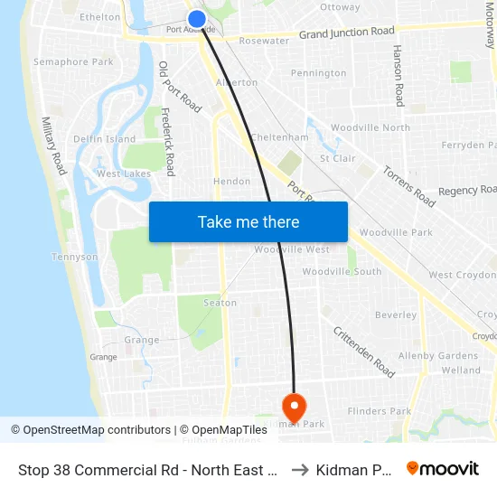 Stop 38 Commercial Rd - North East side to Kidman Park map