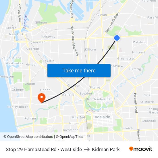 Stop 29 Hampstead Rd - West side to Kidman Park map