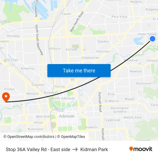 Stop 36A Valley Rd - East side to Kidman Park map