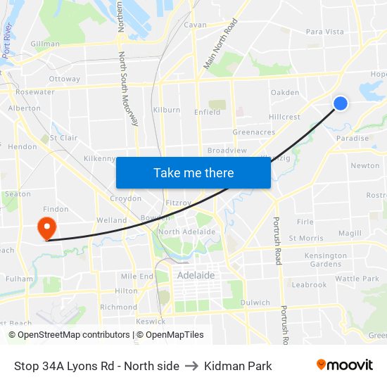 Stop 34A Lyons Rd - North side to Kidman Park map