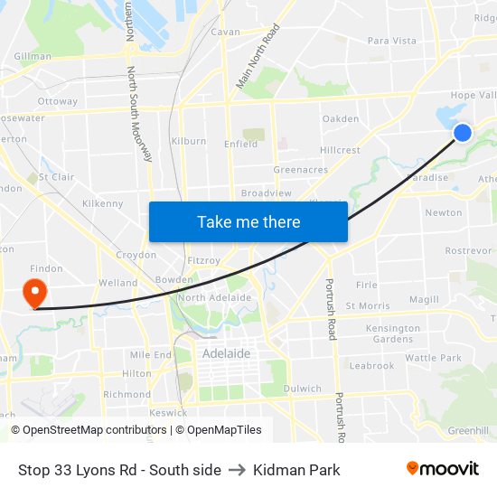 Stop 33 Lyons Rd - South side to Kidman Park map