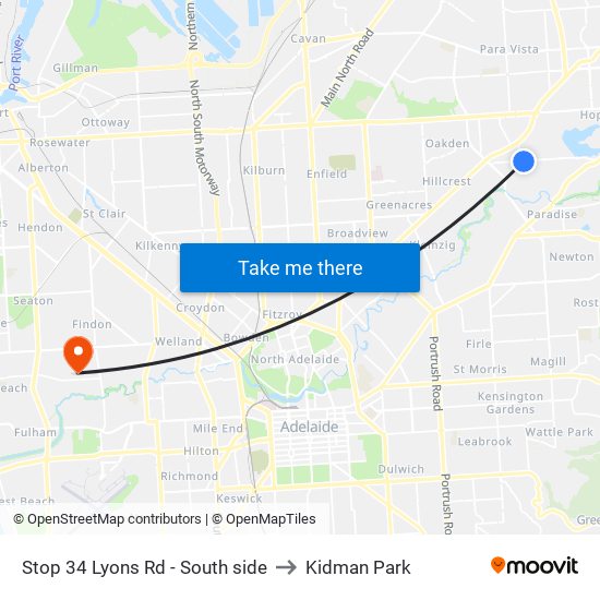 Stop 34 Lyons Rd - South side to Kidman Park map